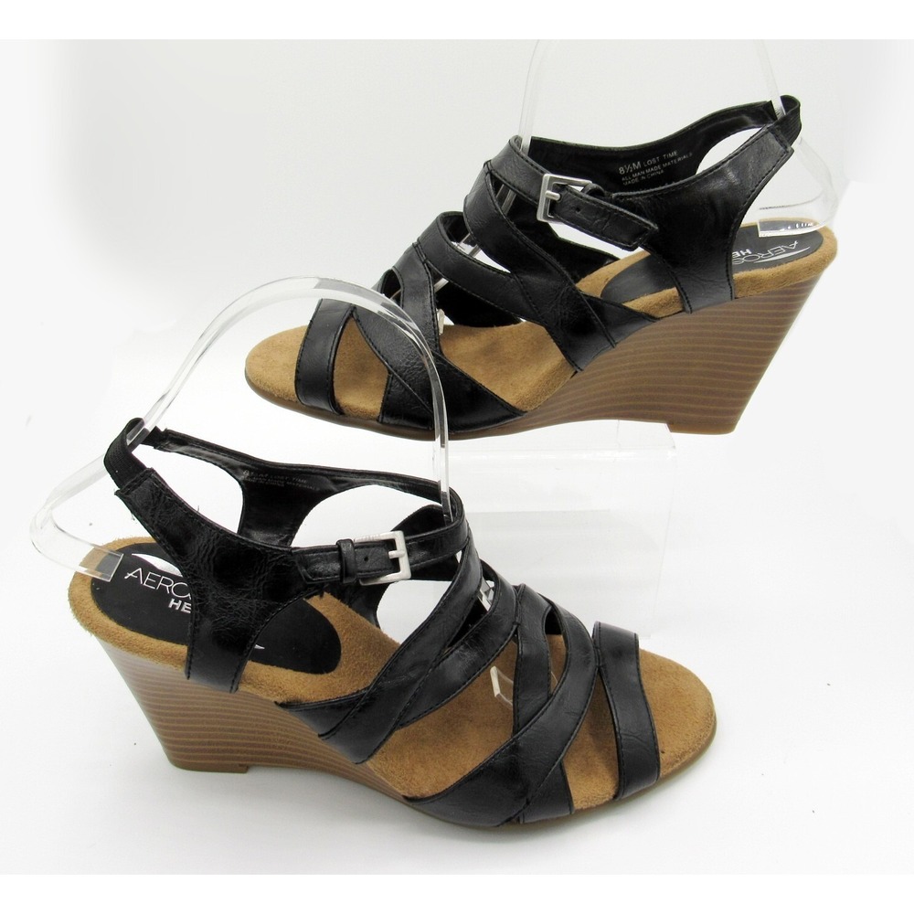 Aerosoles Heelrest Women's Wedge Heels Strappy Black Man Made Size 8.5M